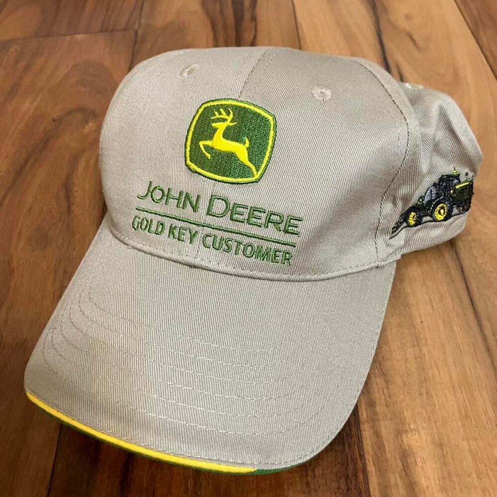 Vintage JOHN DEERE Strapback Hat Cap Gold Key Embroidered K Products Tractors